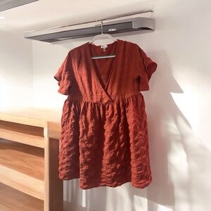 Nordstrom Orange V-Neck Baby Doll Flutter Sleeve Mini Dress